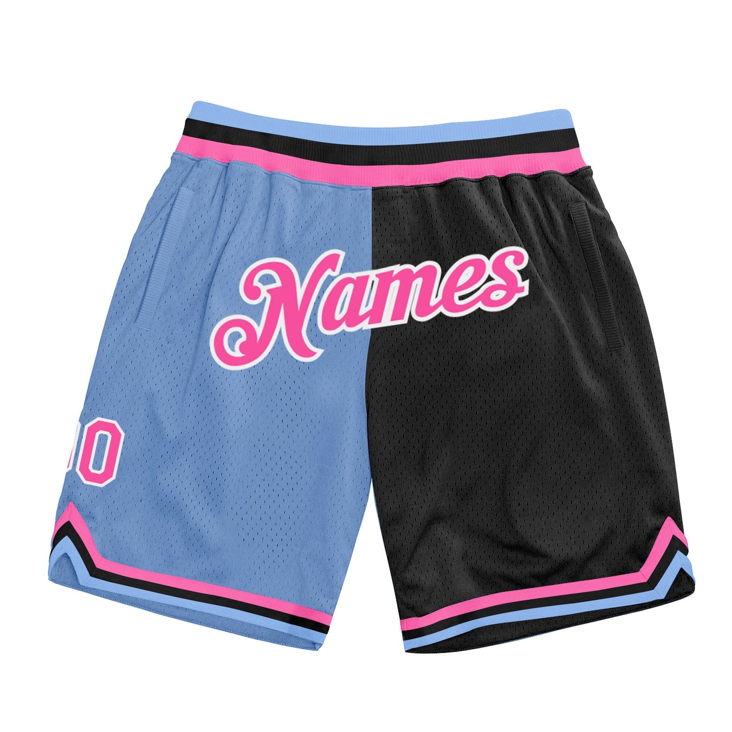 Custom Light Blue Pink-Black Authentic Throwback Split Fashion Basketball Shorts - Main View