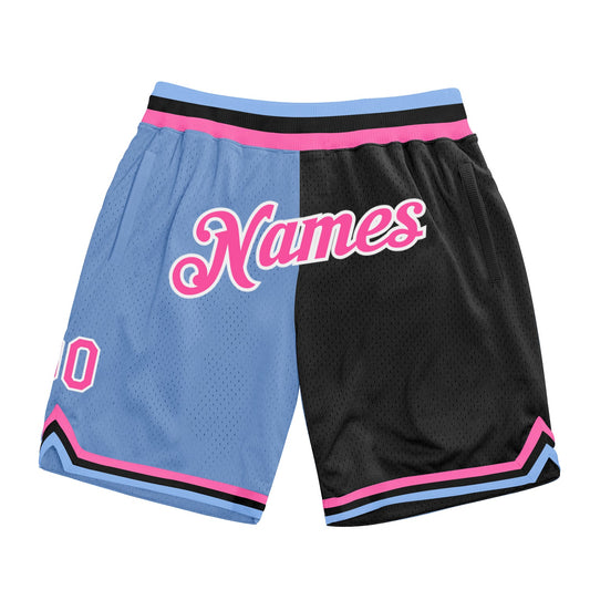 Custom Light Blue Pink-Black Authentic Throwback Split Fashion Basketball Shorts - Main View