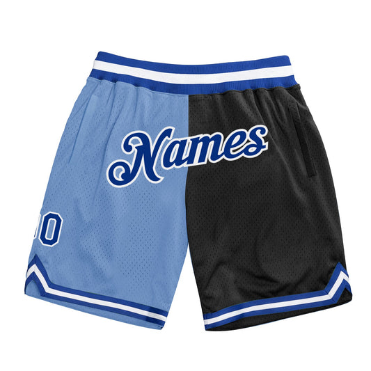 Custom Light Blue Royal-Black Authentic Throwback Split Fashion Basketball Shorts - Main View