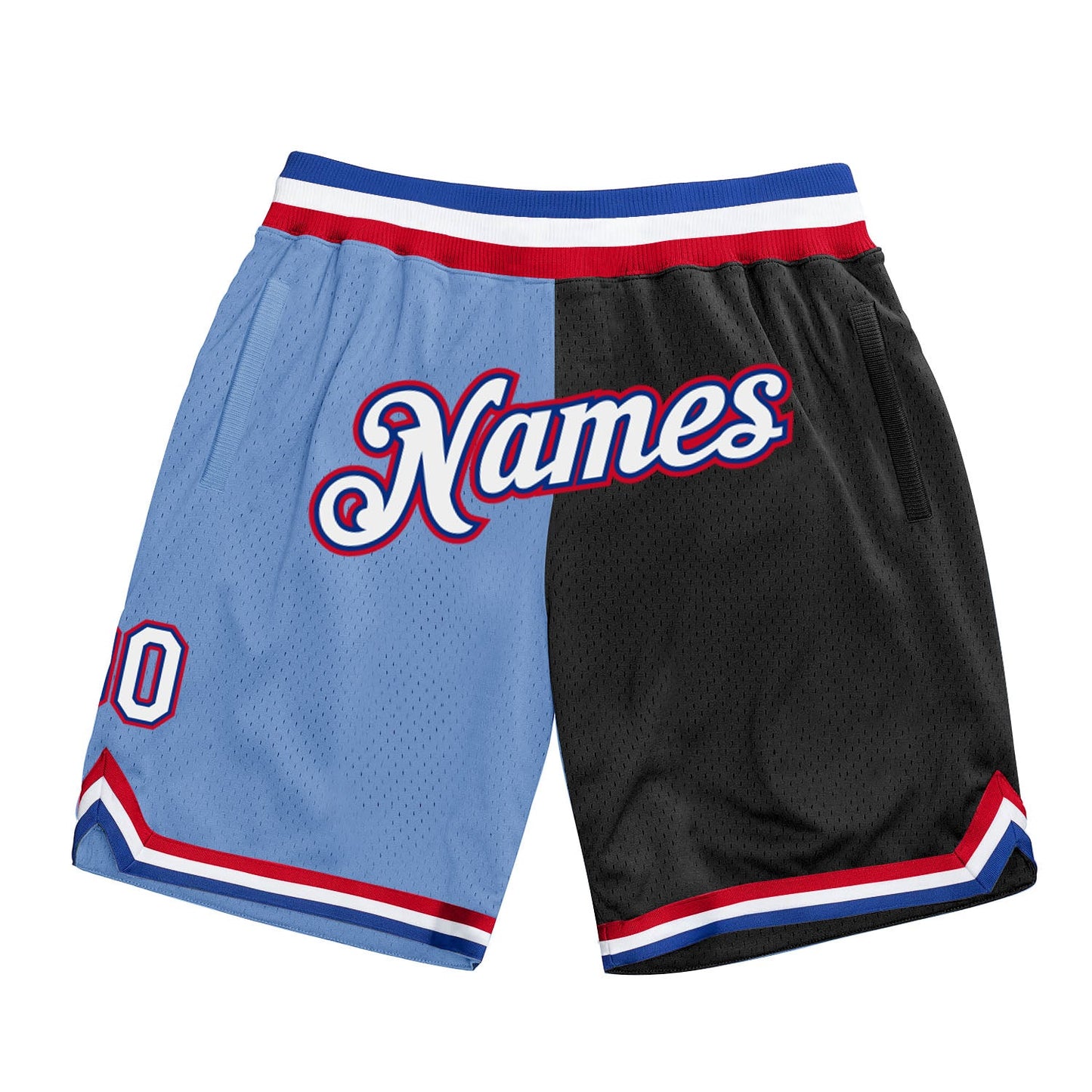 Custom Light Blue White-Black Authentic Throwback Split Fashion Basketball Shorts - Main View