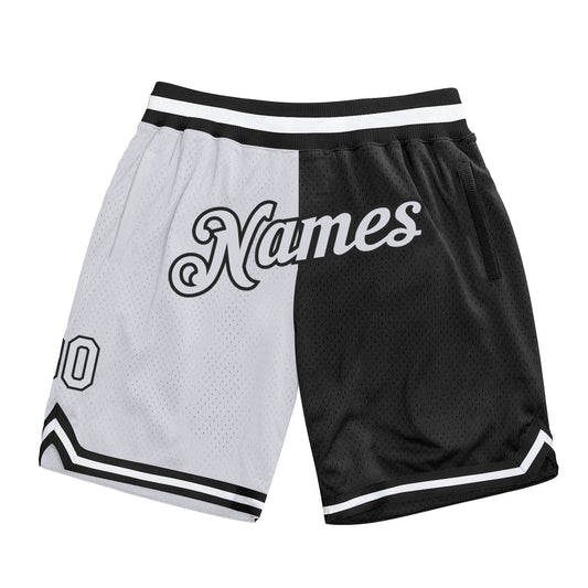 Custom Black White Authentic Throwback Split Fashion Basketball Shorts - Main View