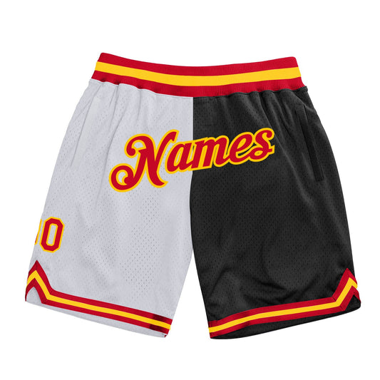Custom White Red-Black Authentic Throwback Split Fashion Basketball Shorts - Main View
