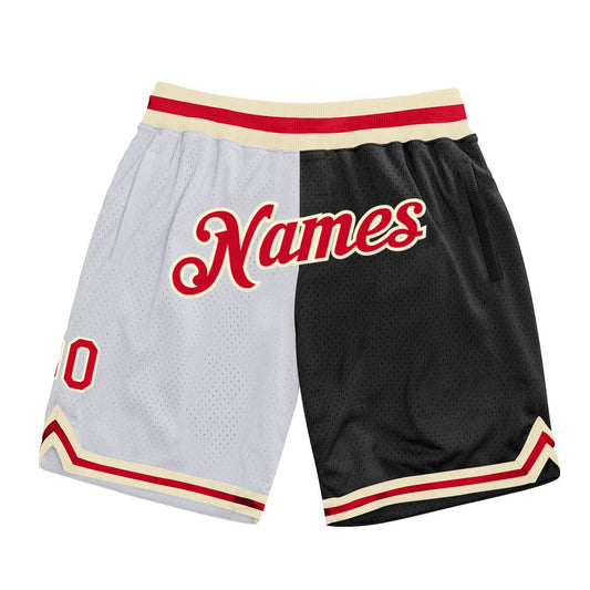 Custom White Red-Black Authentic Throwback Split Fashion Basketball Shorts - Main View