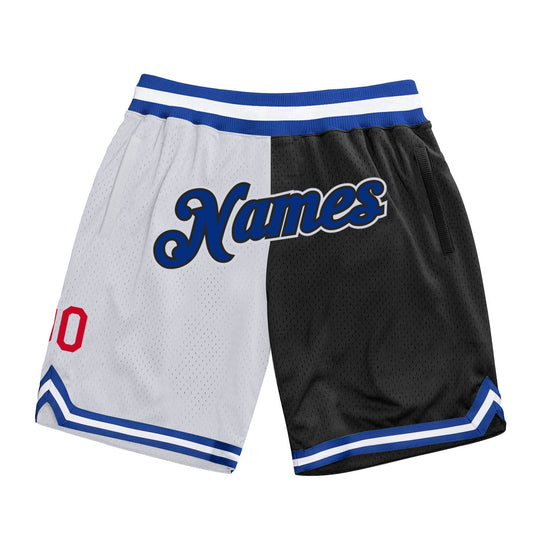 Custom White Royal-Black Authentic Throwback Split Fashion Basketball Shorts - Main View