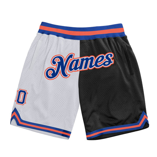 Custom White Royal-Black Authentic Throwback Split Fashion Basketball Shorts - Main View