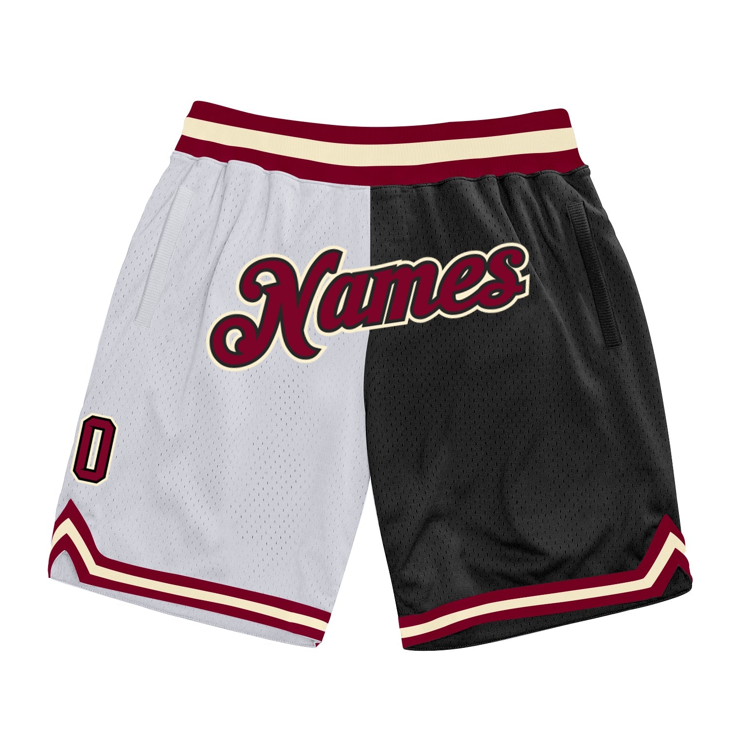 Custom White Maroon-Black Authentic Throwback Split Fashion Basketball Shorts - Main View