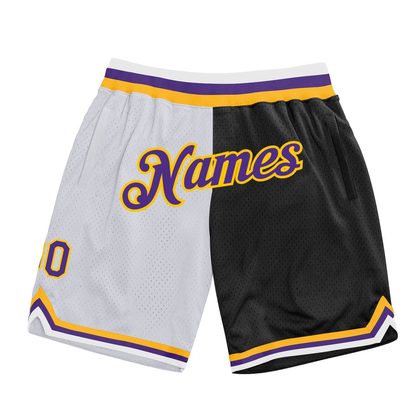 Custom White Purple-Black Authentic Throwback Split Fashion Basketball Shorts - Main View