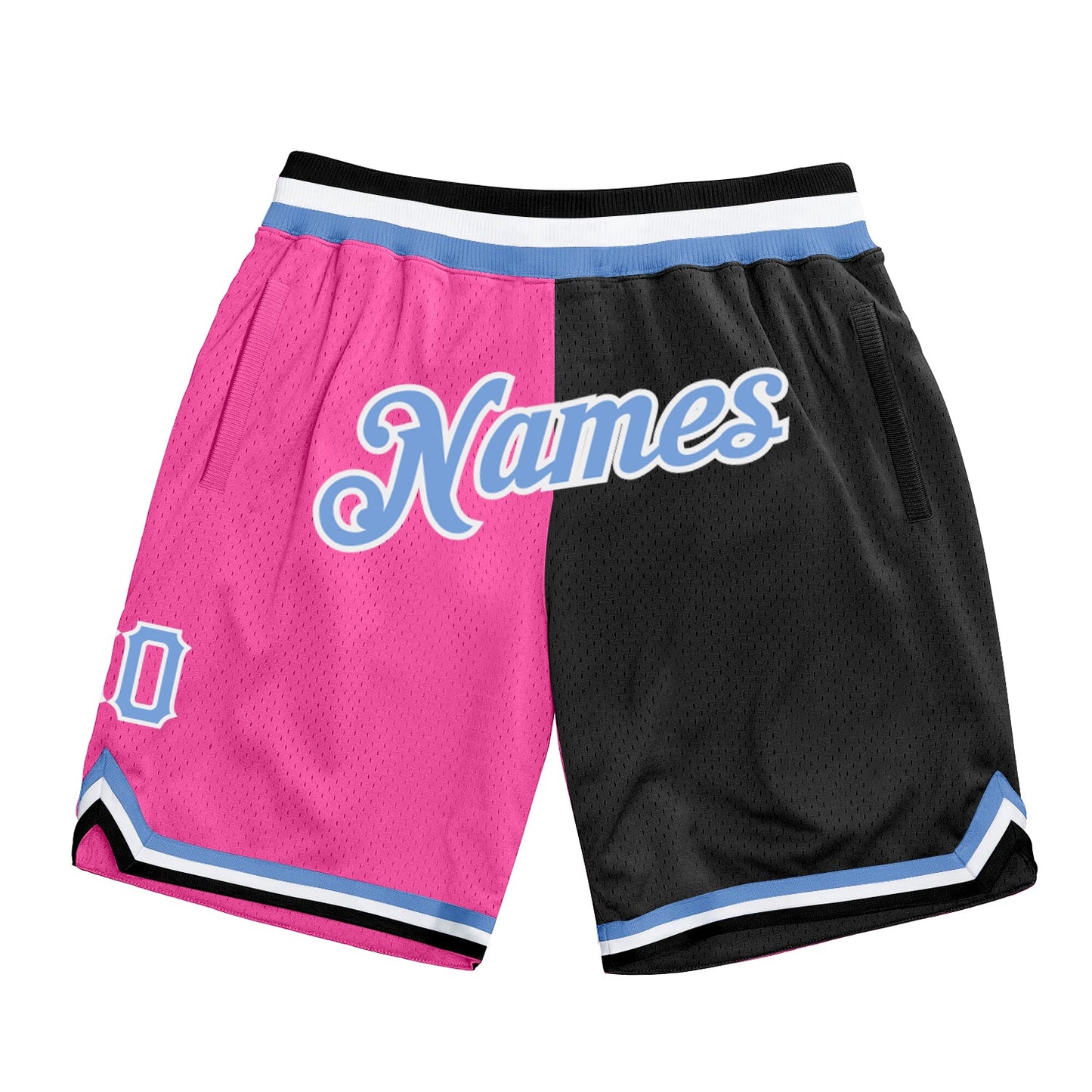 Custom Pink Light Blue-Black Authentic Throwback Split Fashion Basketball Shorts - Main View
