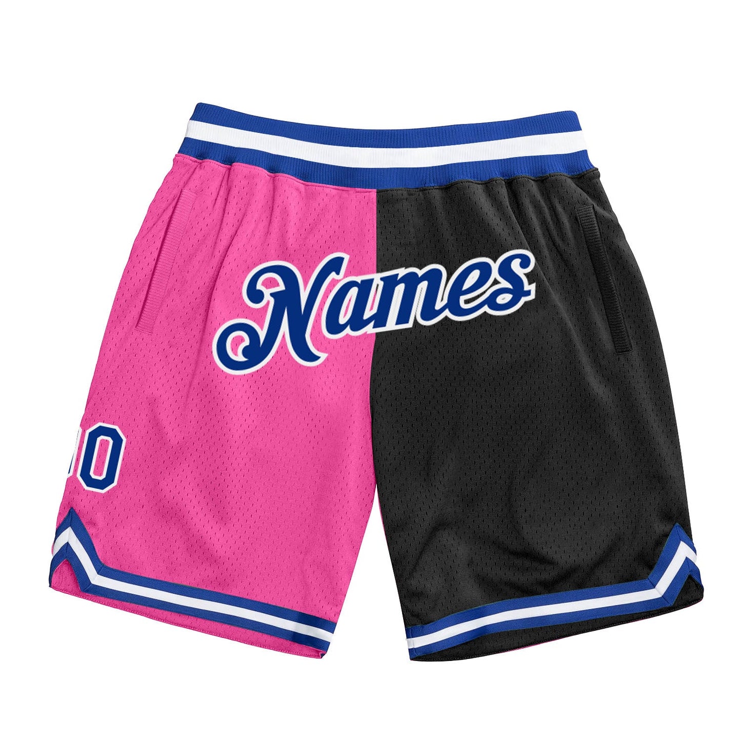 Custom Pink Royal-Black Authentic Throwback Split Fashion Basketball Shorts - Main View