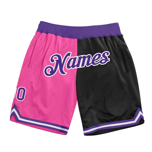 Custom Pink Purple-Black Authentic Throwback Split Fashion Basketball Shorts - Main View