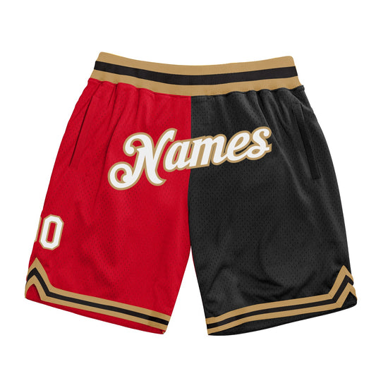 Custom Red White-Black Authentic Throwback Split Fashion Basketball Shorts - Main View