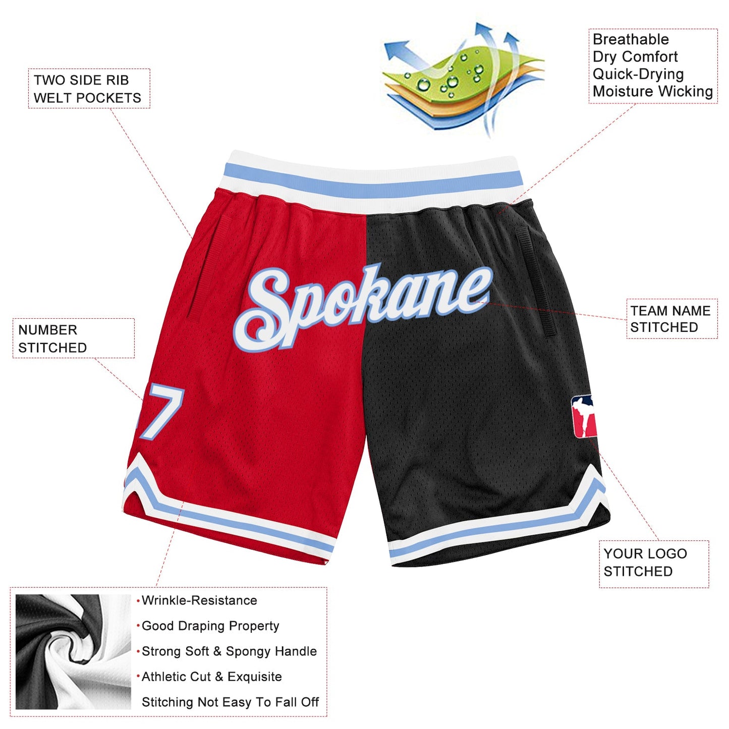 Custom Red White-Black Authentic Throwback Split Fashion Basketball Shorts view 2