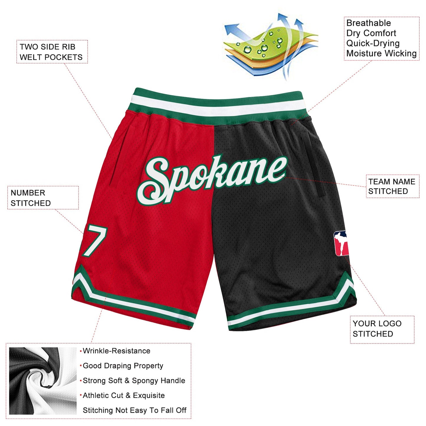 Custom Red White-Black Authentic Throwback Split Fashion Basketball Shorts view 2