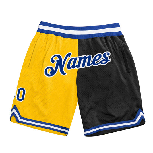 Custom Gold Royal-Black Authentic Throwback Split Fashion Basketball Shorts - Main View