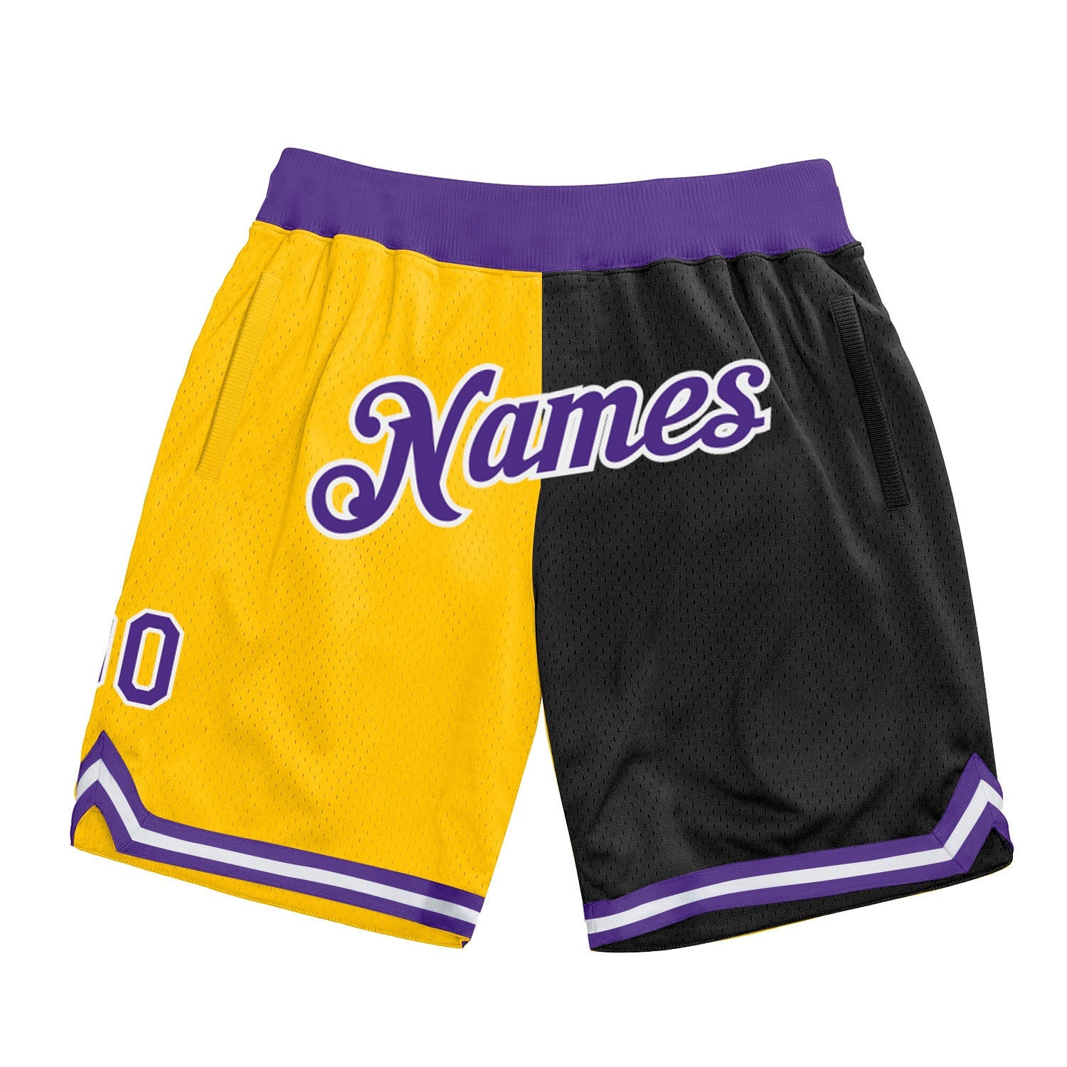 Custom Gold Purple-Black Authentic Throwback Split Fashion Basketball Shorts - Main View