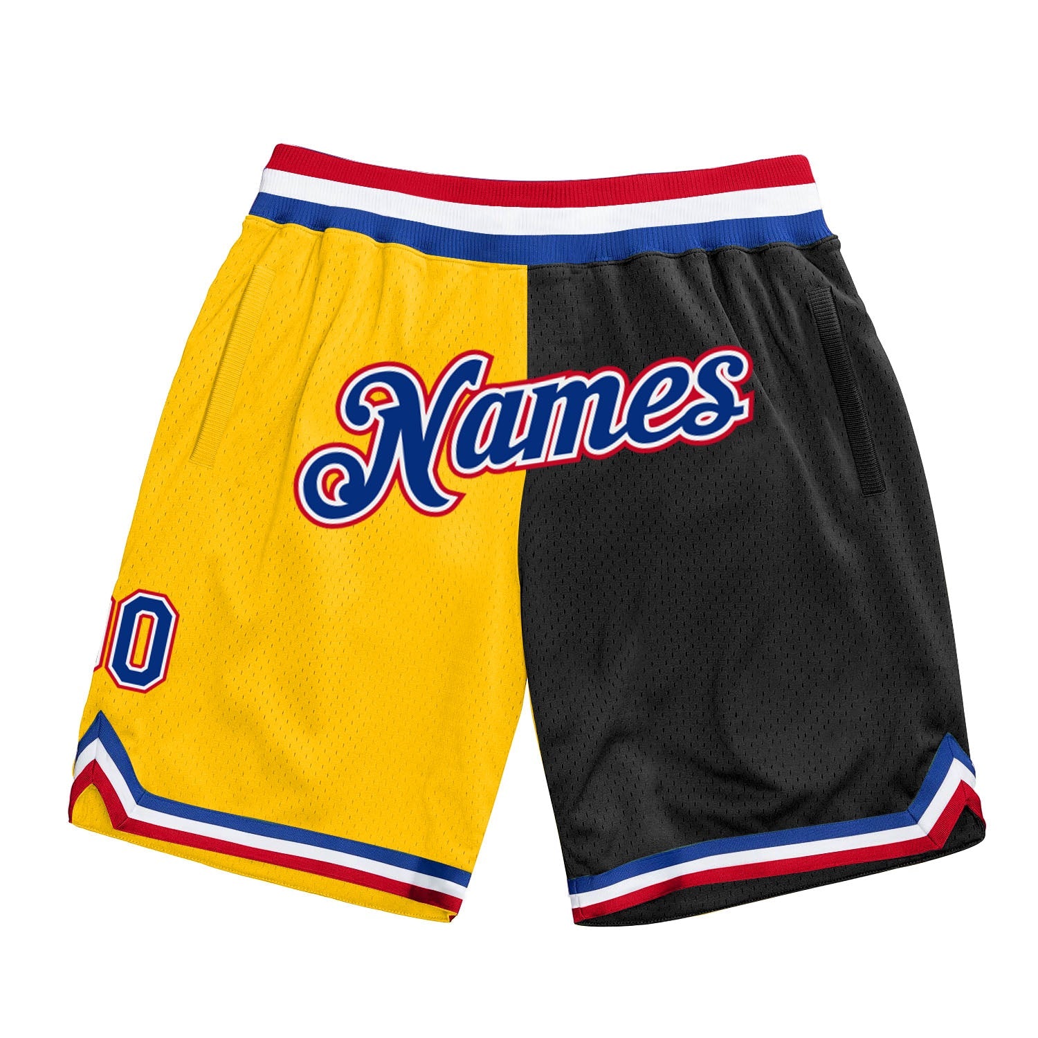 Custom Gold Royal-Black Authentic Throwback Split Fashion Basketball Shorts - Main View