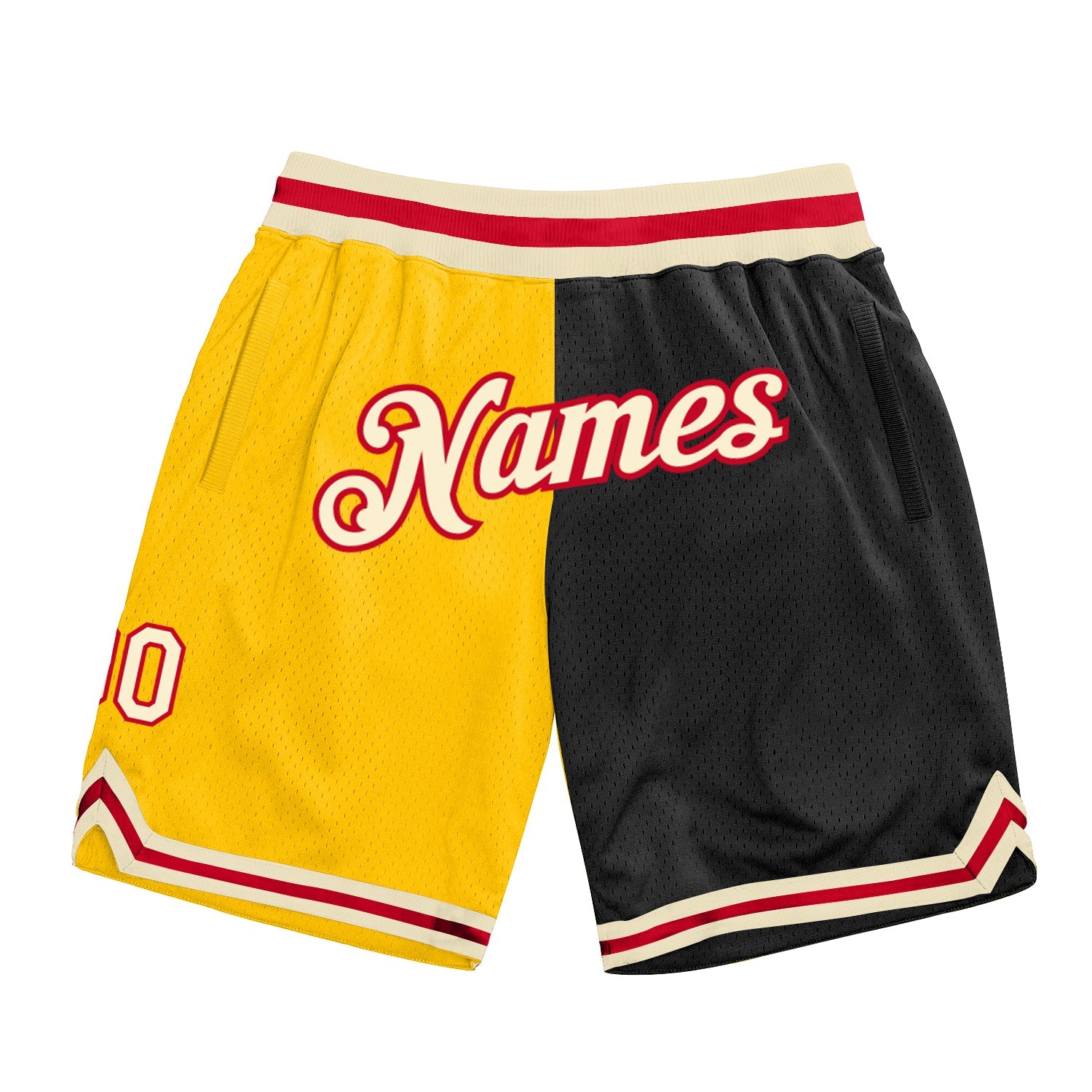 Custom Gold Cream-Black Authentic Throwback Split Fashion Basketball Shorts - Main View