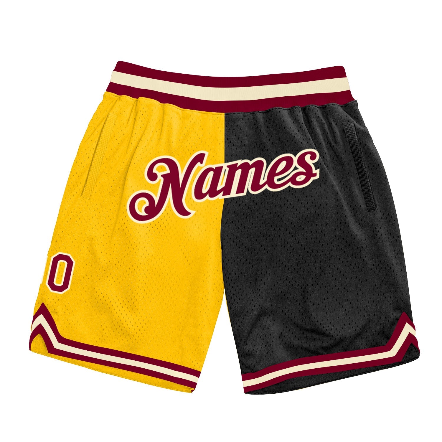 Custom Gold Maroon-Black Authentic Throwback Split Fashion Basketball Shorts - Main View