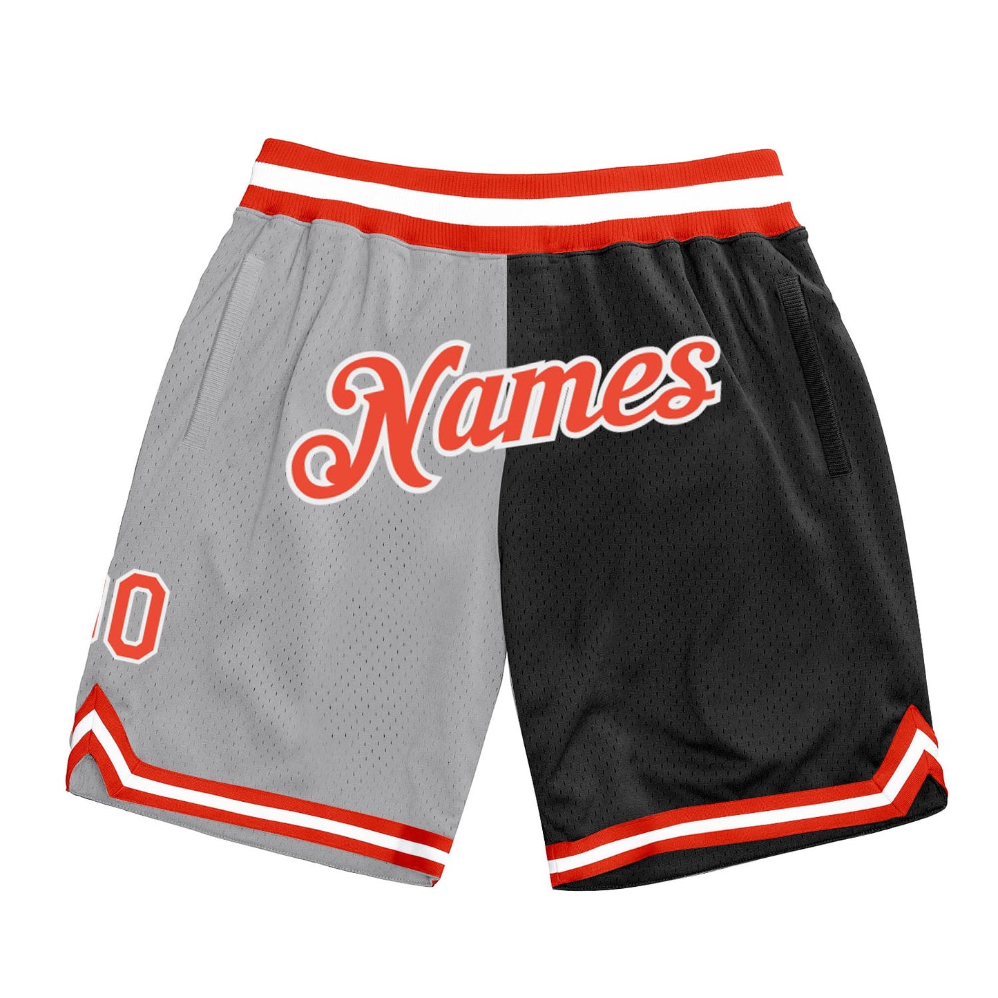 Custom Gray Orange-Black Authentic Throwback Split Fashion Basketball Shorts - Main View