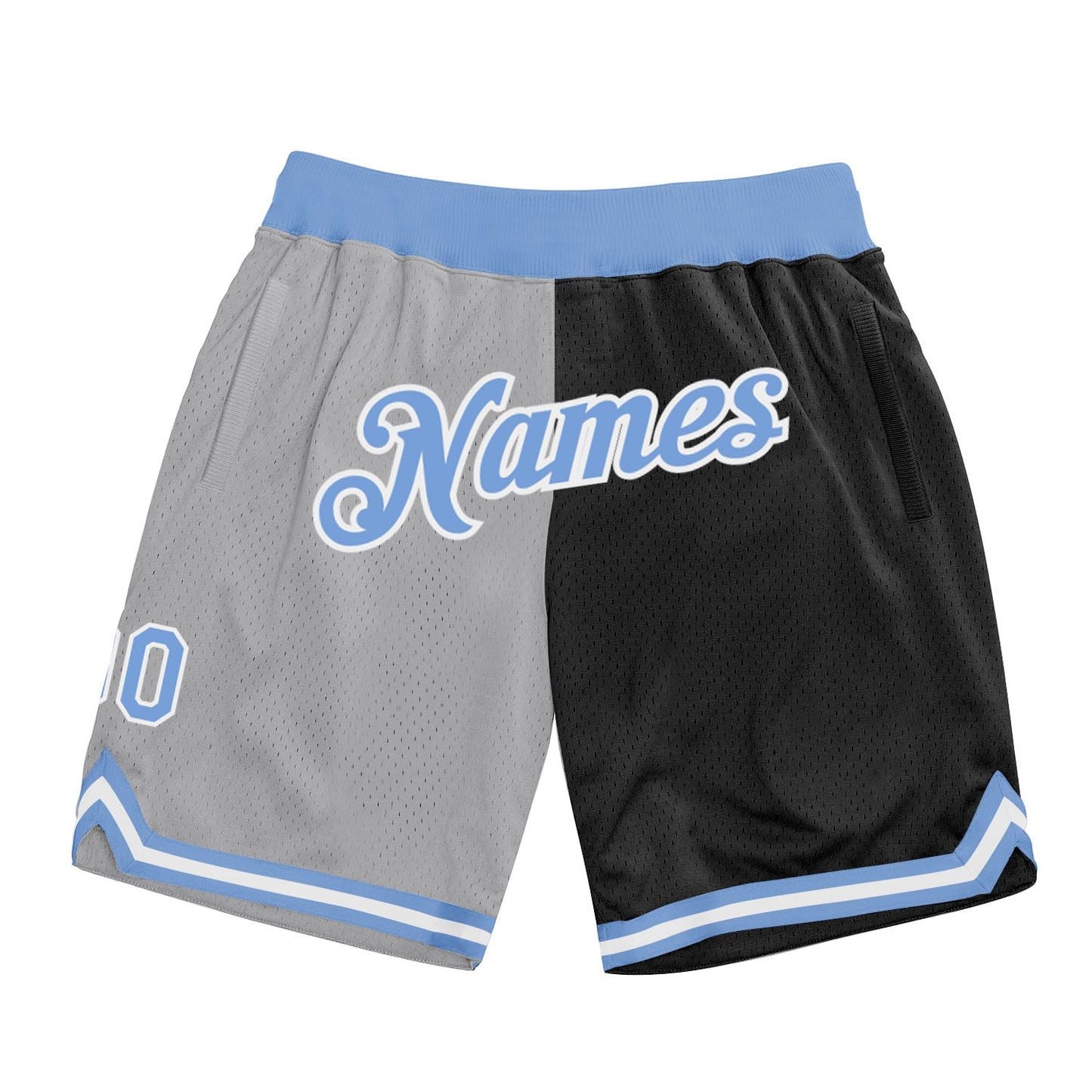 Custom Gray Light Blue-Black Authentic Throwback Split Fashion Basketball Shorts - Main View