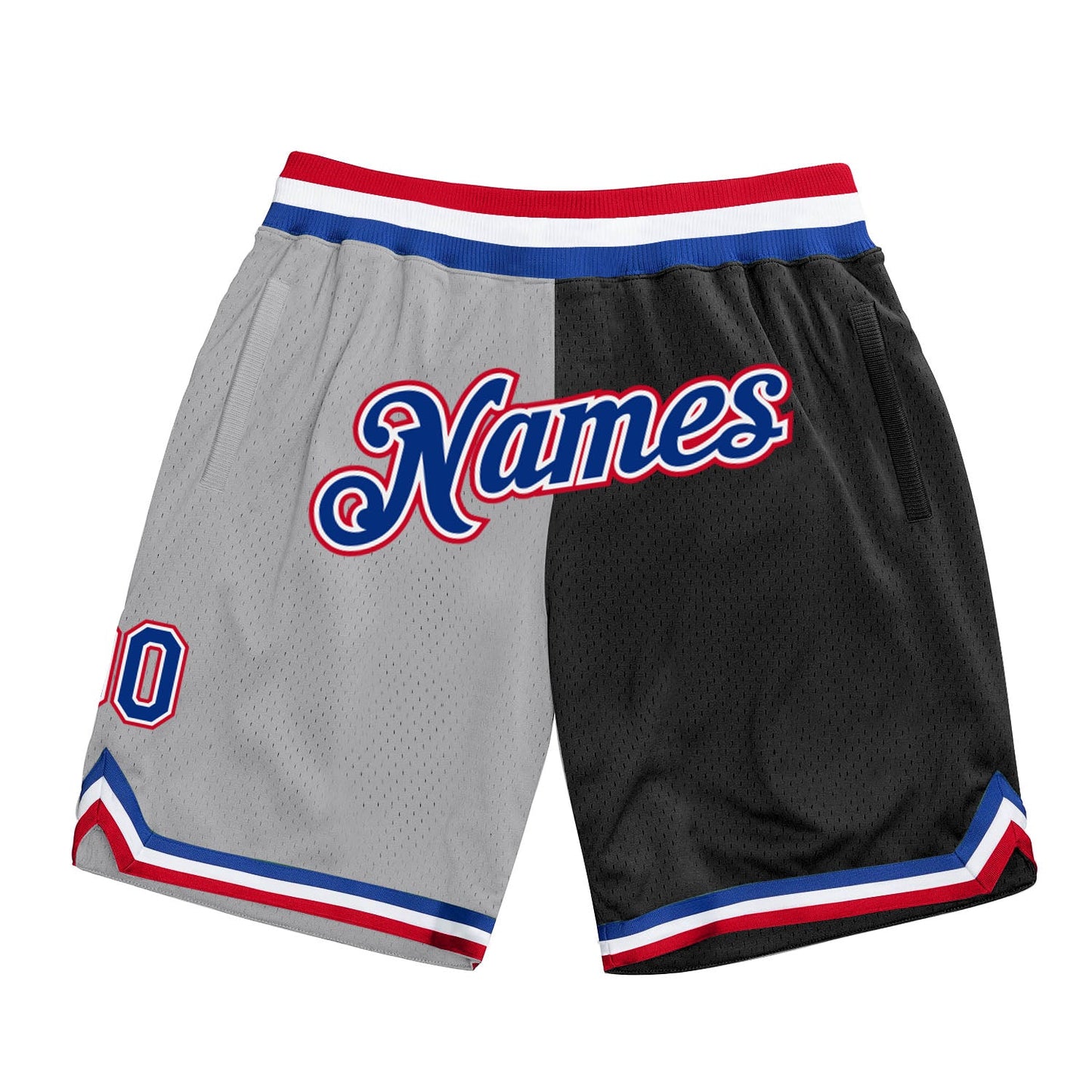 Custom Gray Royal-Black Authentic Throwback Split Fashion Basketball Shorts - Main View