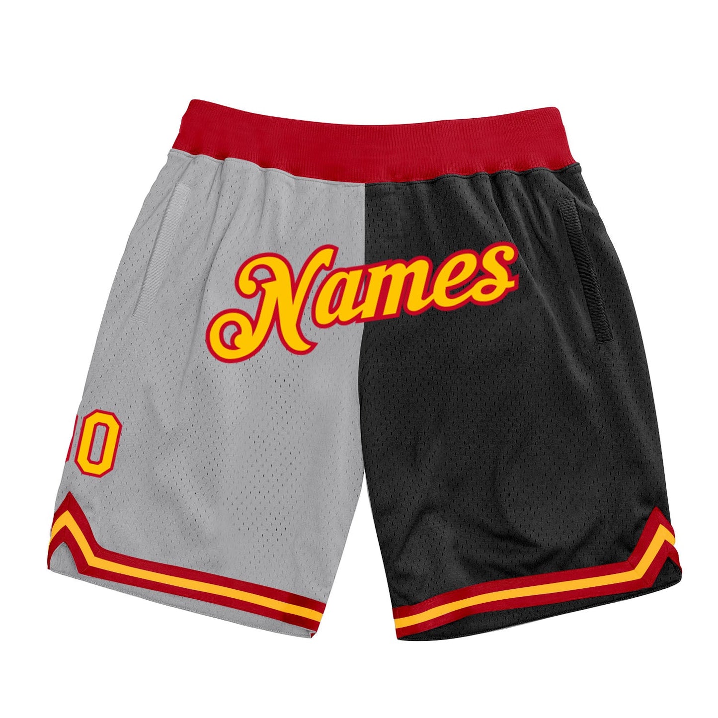 Custom Gray Gold-Black Authentic Throwback Split Fashion Basketball Shorts - Main View