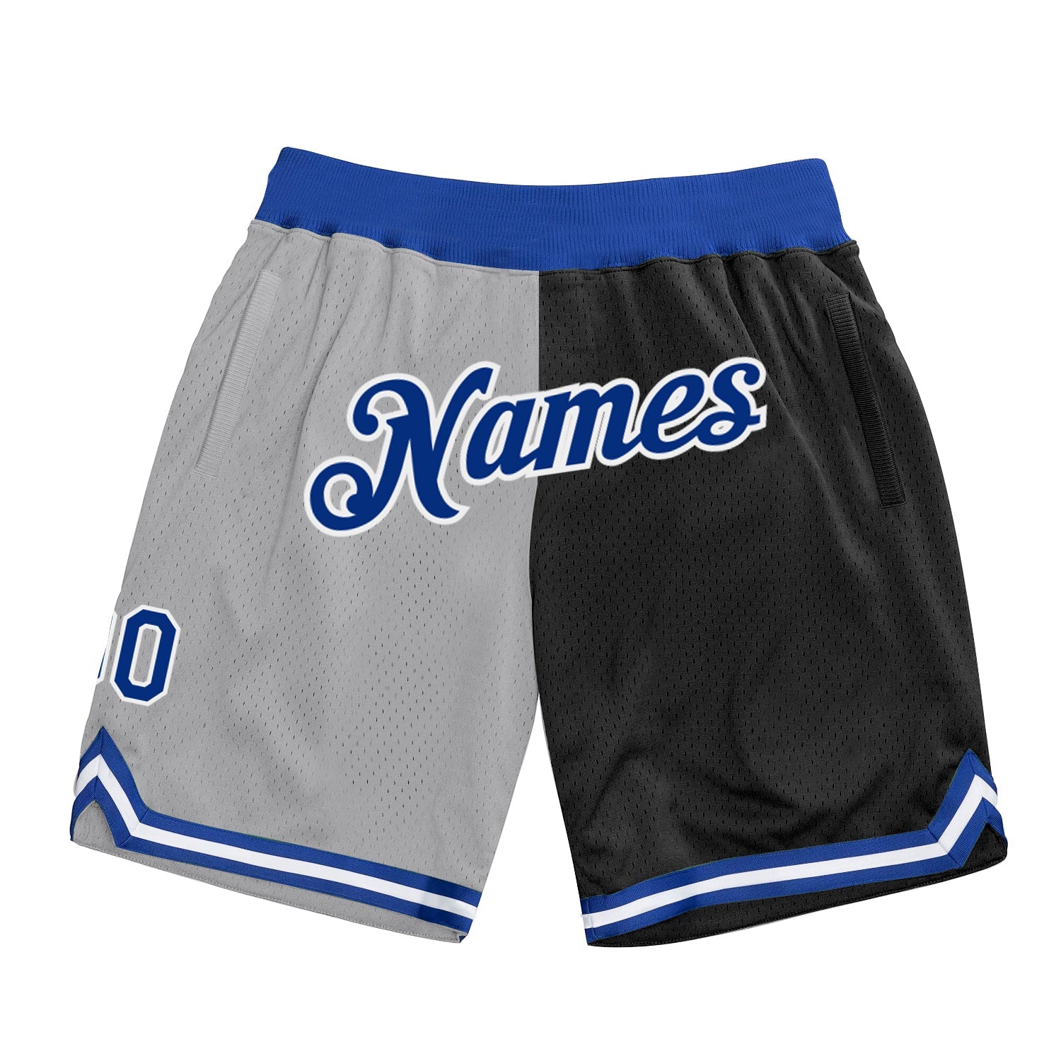 Custom Gray Royal-Black Authentic Throwback Split Fashion Basketball Shorts - Main View
