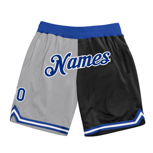 Custom Gray Royal-Black Authentic Throwback Split Fashion Basketball Shorts - Main View