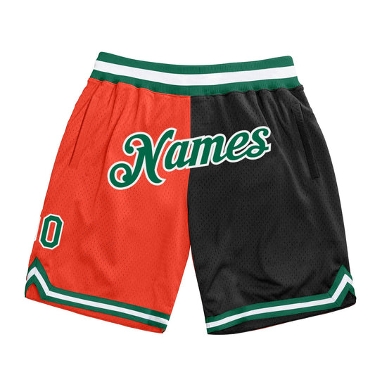 Custom Orange Kelly Green-Black Authentic Throwback Split Fashion Basketball Shorts - Main View