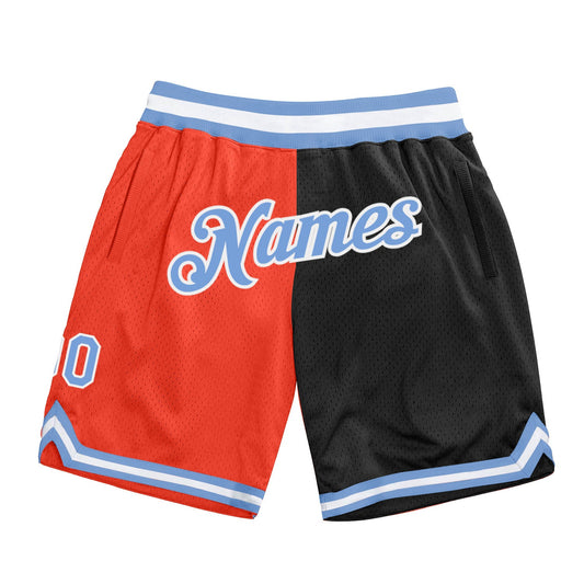 Custom Orange Light Blue-Black Authentic Throwback Split Fashion Basketball Shorts - Main View