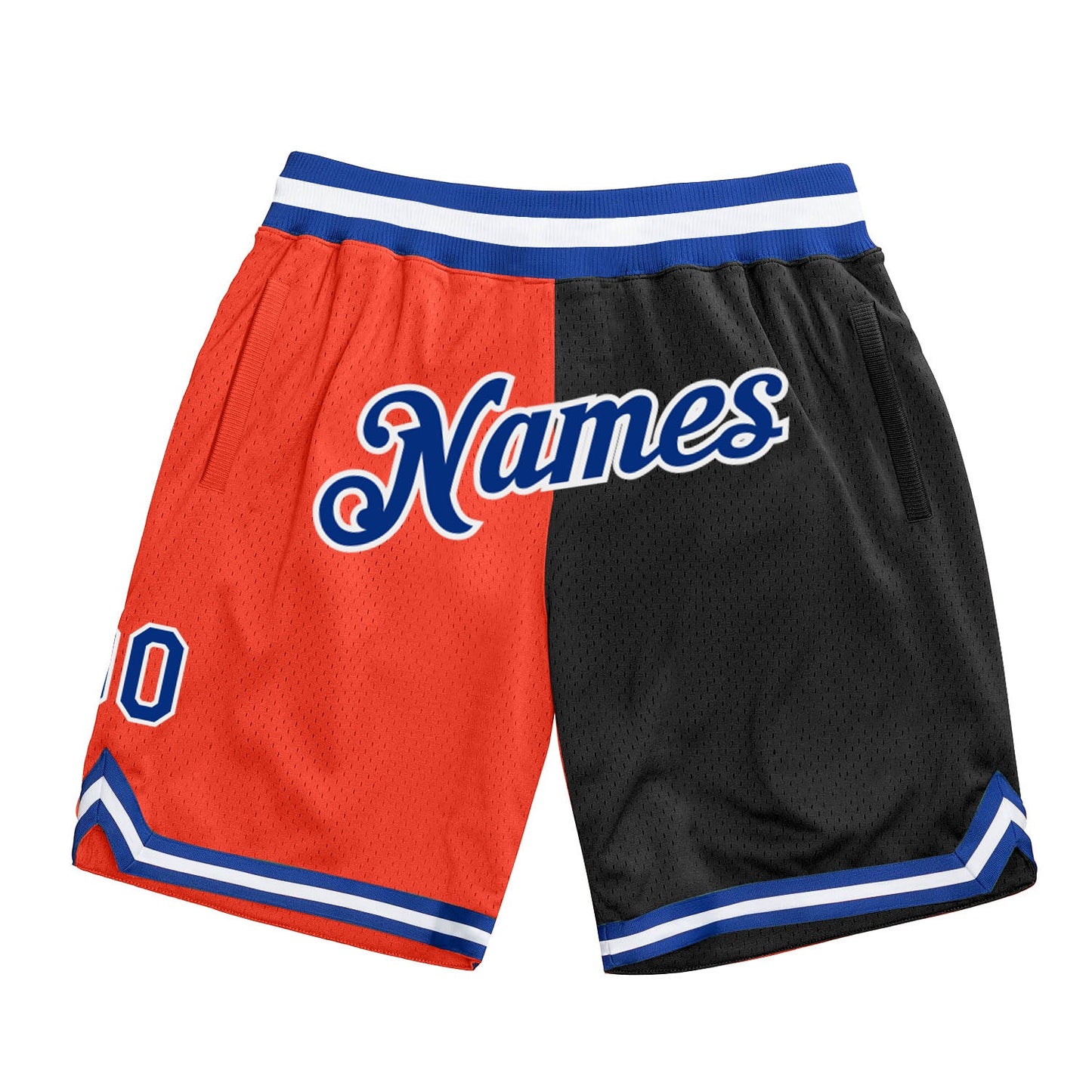 Custom Orange Royal-Black Authentic Throwback Split Fashion Basketball Shorts - Main View