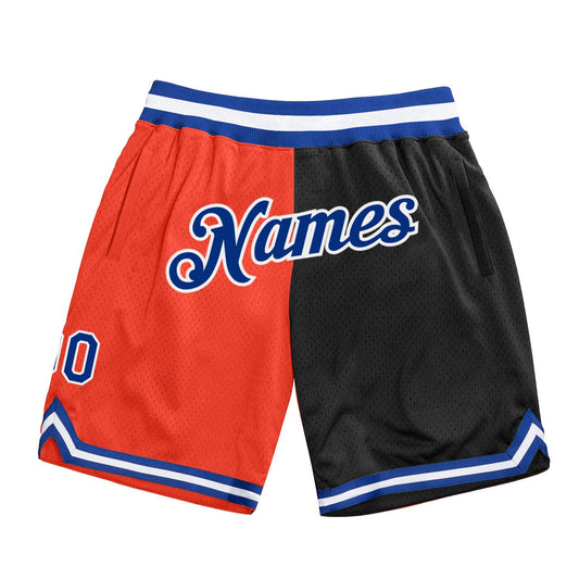 Custom Orange Royal-Black Authentic Throwback Split Fashion Basketball Shorts - Main View