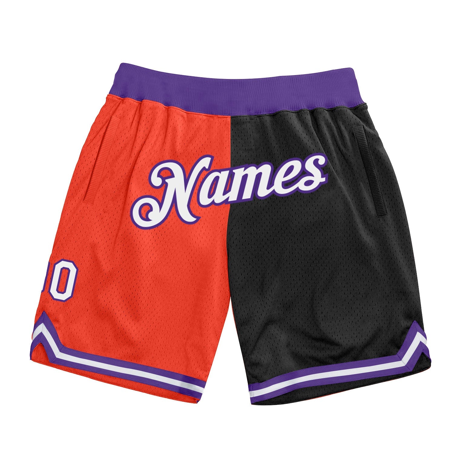 Custom Orange White-Black Authentic Throwback Split Fashion Basketball Shorts - Main View