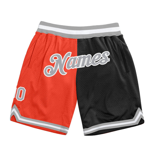 Custom Orange Gray-Black Authentic Throwback Split Fashion Basketball Shorts - Main View