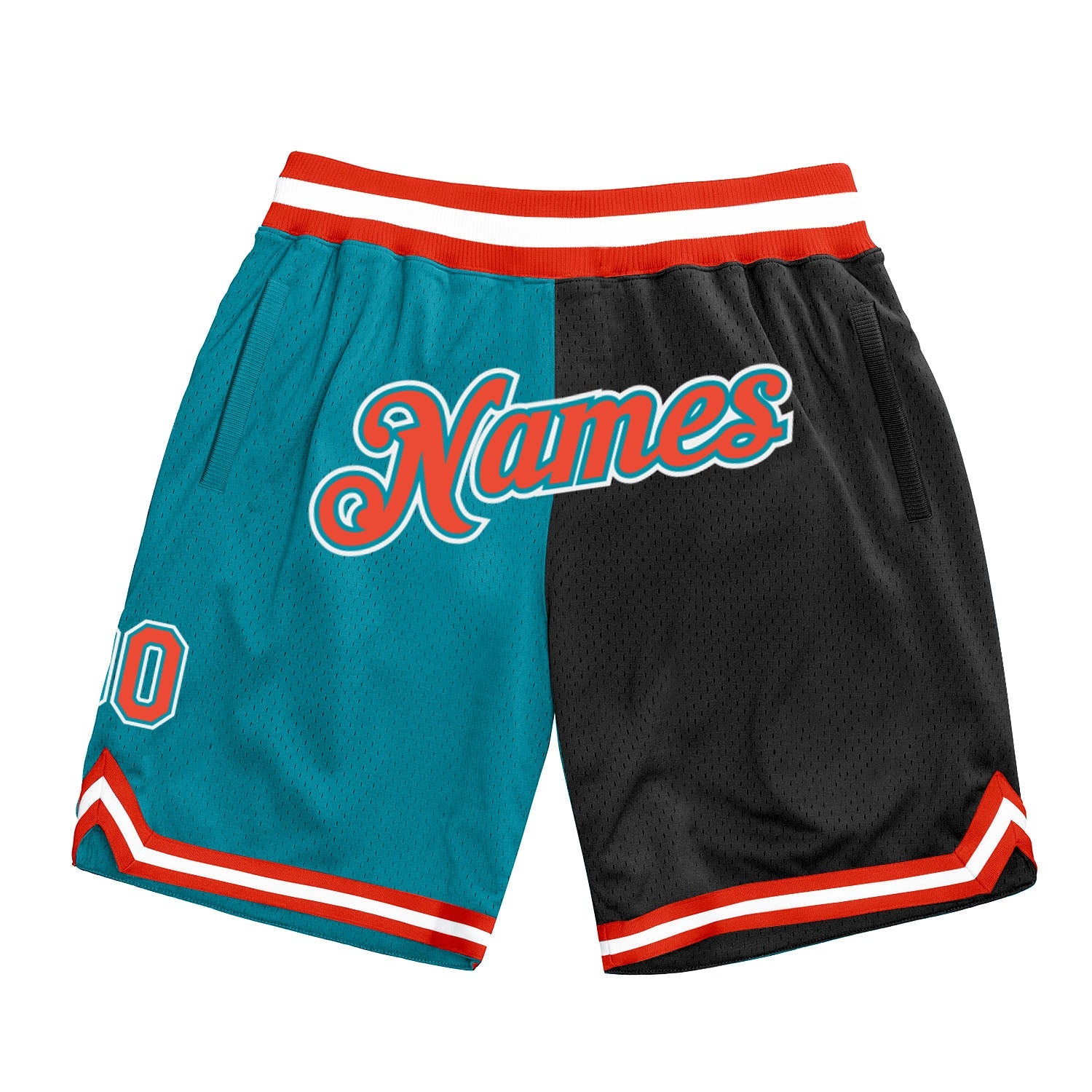 Custom Teal Orange-Black Authentic Throwback Split Fashion Basketball Shorts - Main View