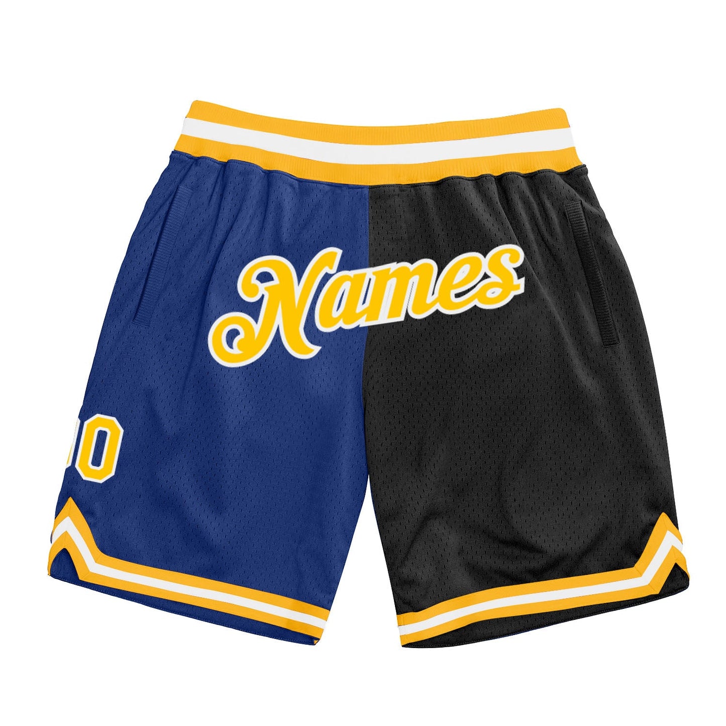 Custom Royal Gold-Black Authentic Throwback Split Fashion Basketball Shorts - Main View