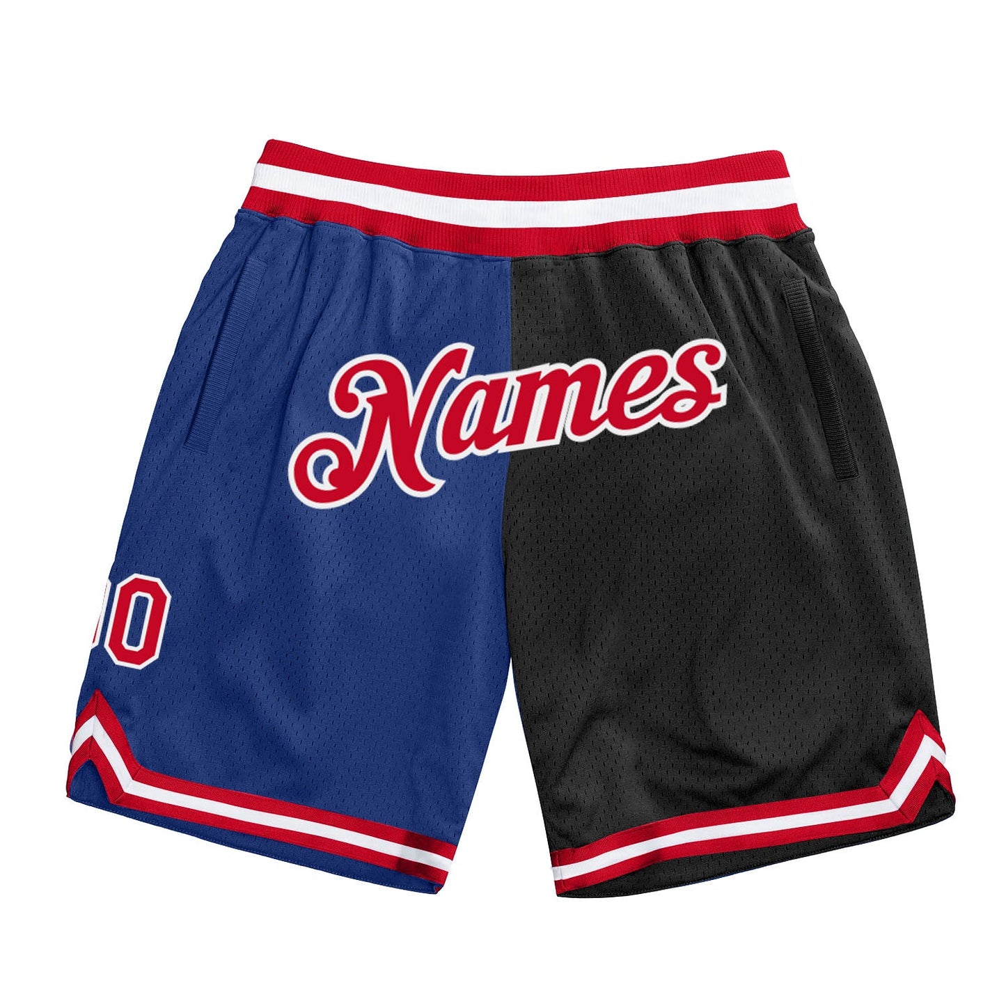 Custom Royal Red-Black Authentic Throwback Split Fashion Basketball Shorts - Main View