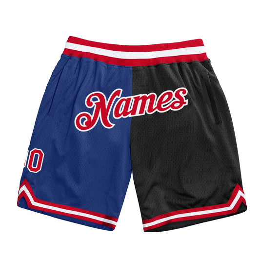 Custom Royal Red-Black Authentic Throwback Split Fashion Basketball Shorts - Main View