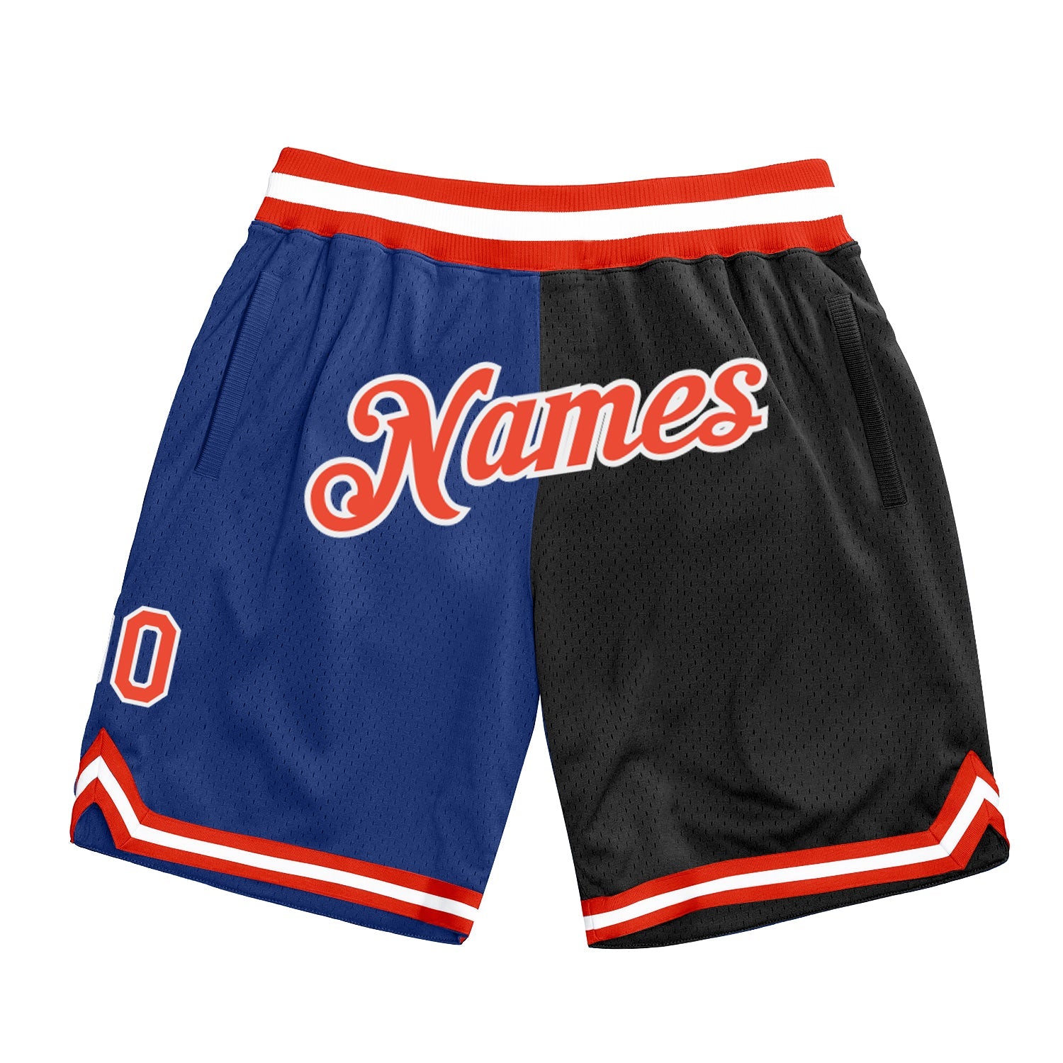 Custom Royal Orange-Black Authentic Throwback Split Fashion Basketball Shorts - Main View
