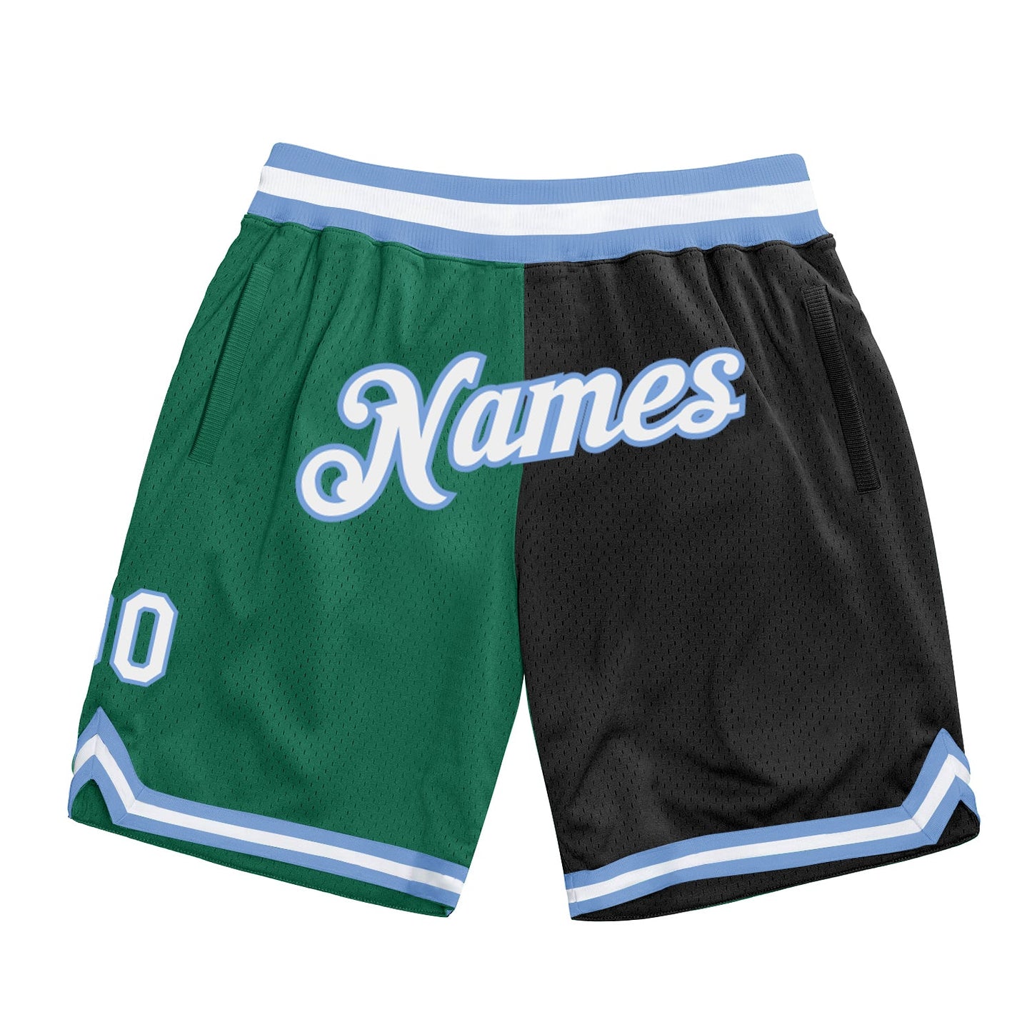 Custom Kelly Green White-Black Authentic Throwback Split Fashion Basketball Shorts - Main View