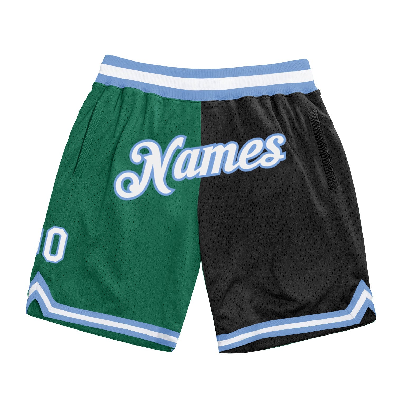Custom Kelly Green White-Black Authentic Throwback Split Fashion Basketball Shorts - Main View