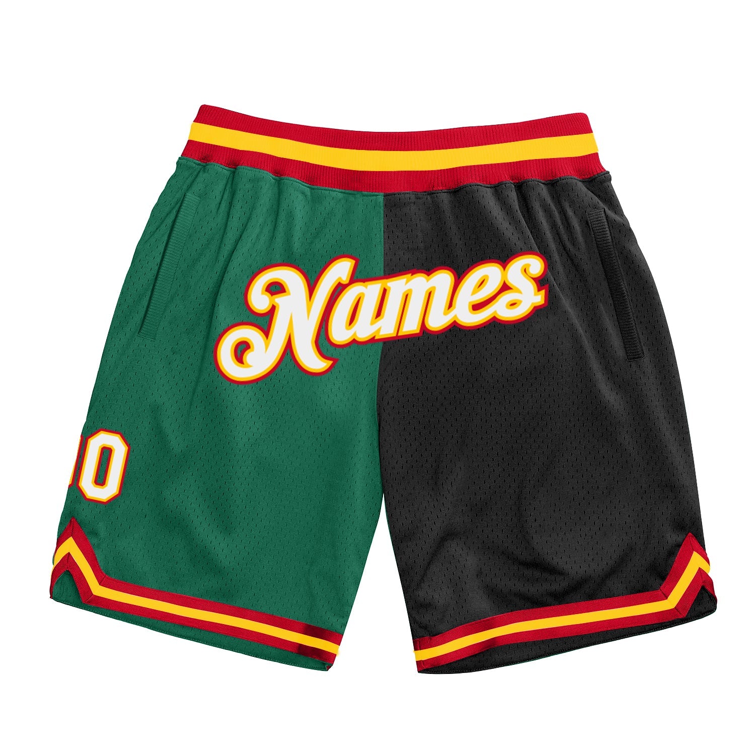 Custom Kelly Green White-Black Authentic Throwback Split Fashion Basketball Shorts - Main View