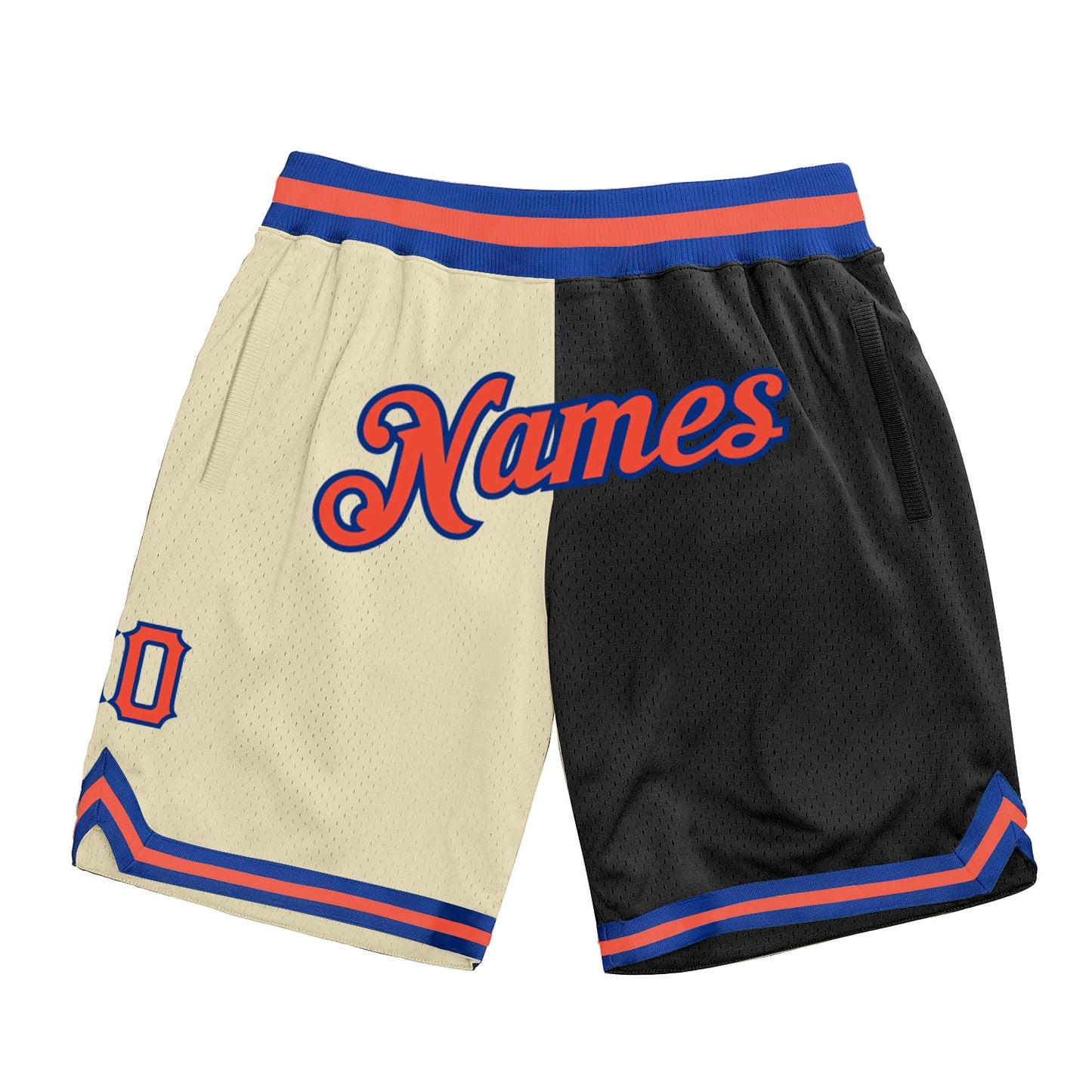 Custom Cream Orange-Black Authentic Throwback Split Fashion Basketball Shorts - Main View