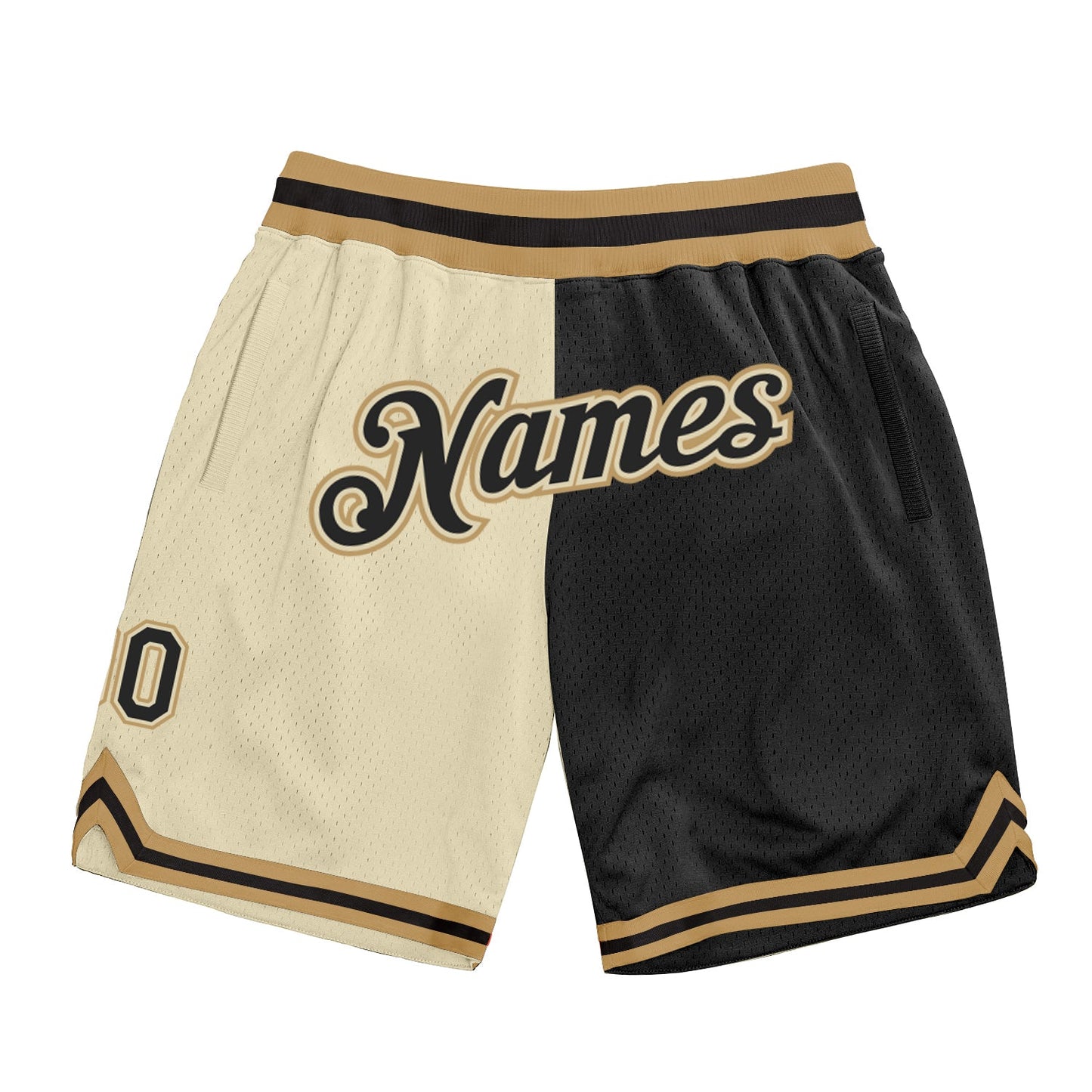 Custom Cream Black-Old Gold Authentic Throwback Split Fashion Basketball Shorts - Main View