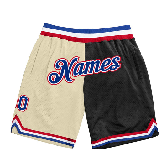 Custom Cream Royal-Black Authentic Throwback Split Fashion Basketball Shorts - Main View