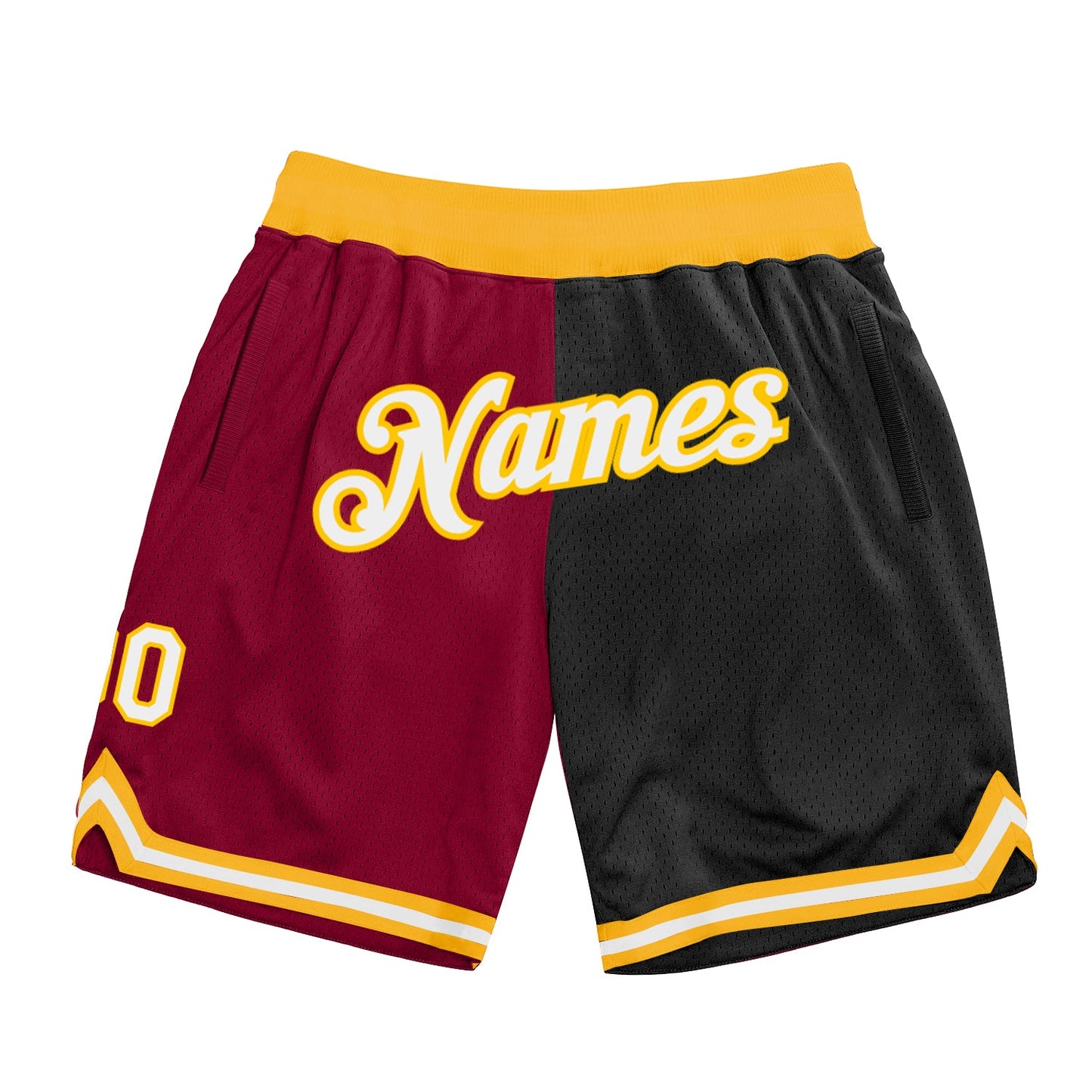 Custom Maroon White-Black Authentic Throwback Split Fashion Basketball Shorts - Main View