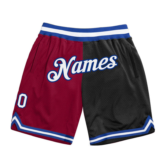 Custom Maroon White-Black Authentic Throwback Split Fashion Basketball Shorts - Main View