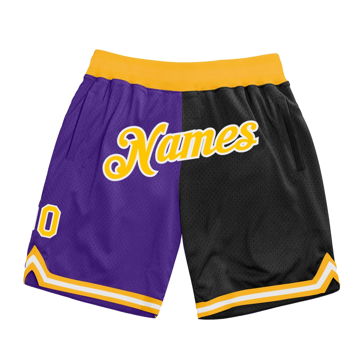 Custom Purple Gold-Black Authentic Throwback Split Fashion Basketball Shorts - Main View