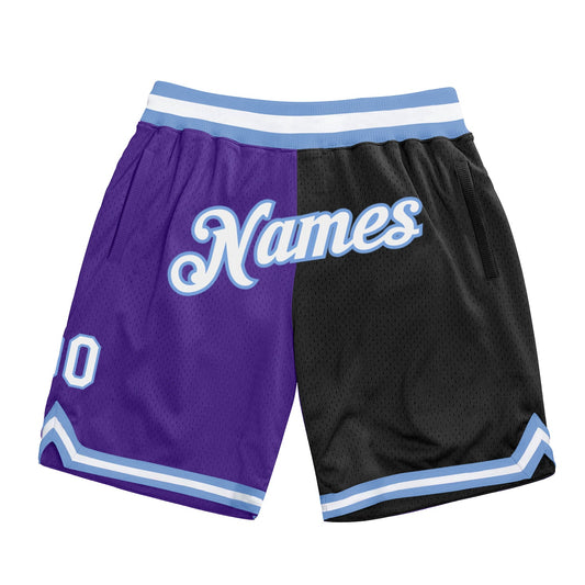 Custom Purple White-Black Authentic Throwback Split Fashion Basketball Shorts - Main View