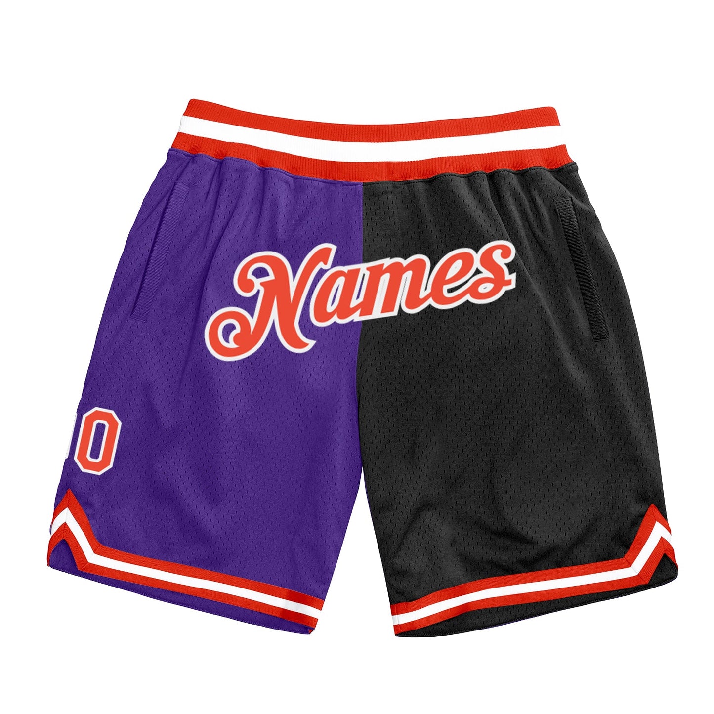 Custom Purple Orange-Black Authentic Throwback Split Fashion Basketball Shorts - Main View